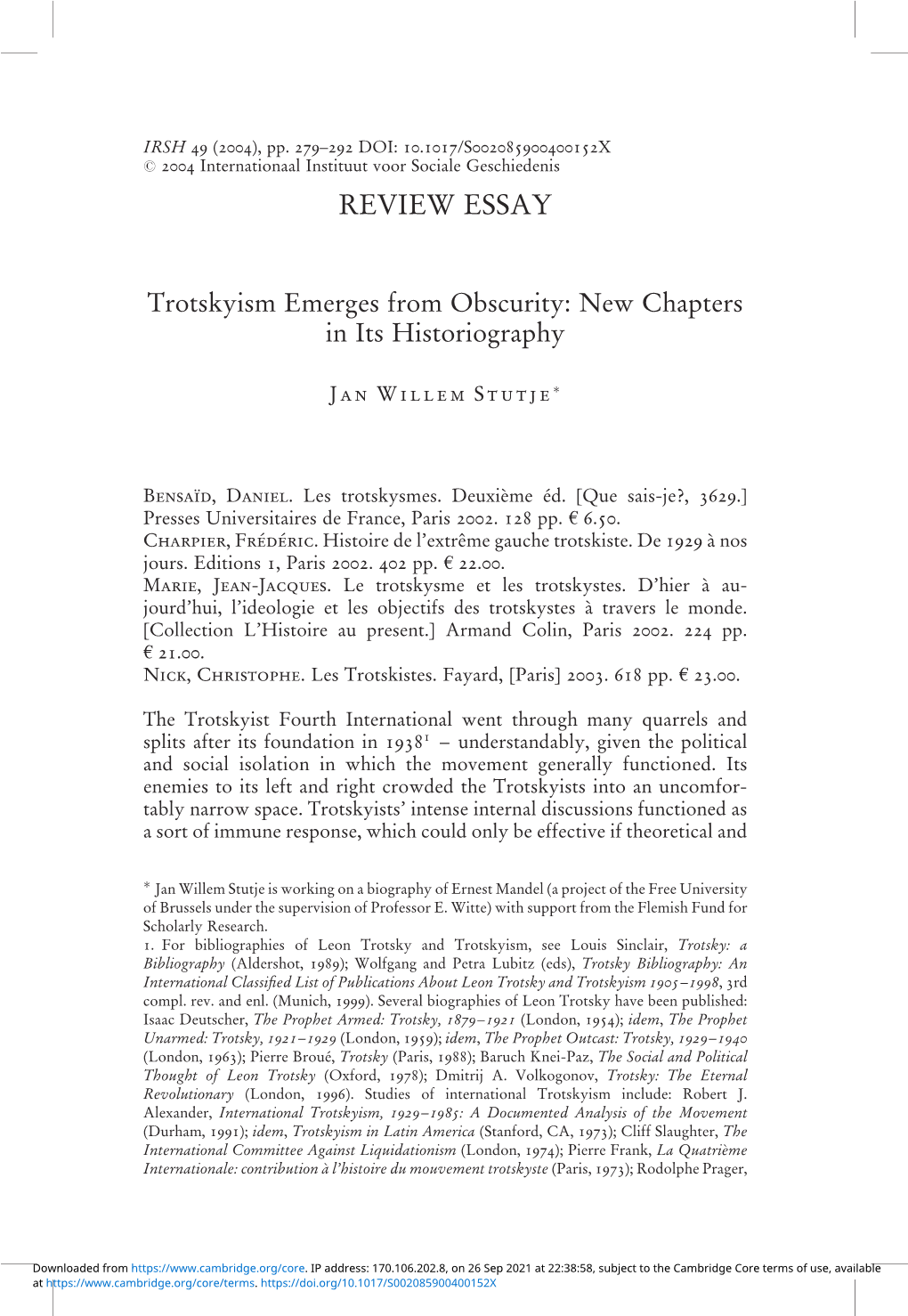 Trotskyism Emerges from Obscurity: New Chapters in Its Historiography