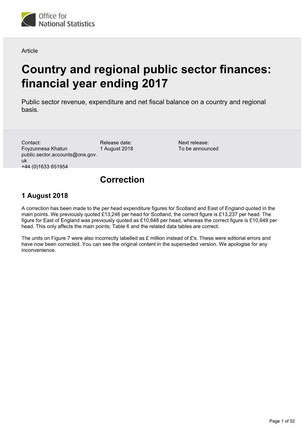 Country and Regional Public Sector Finances: Financial Year Ending 2017