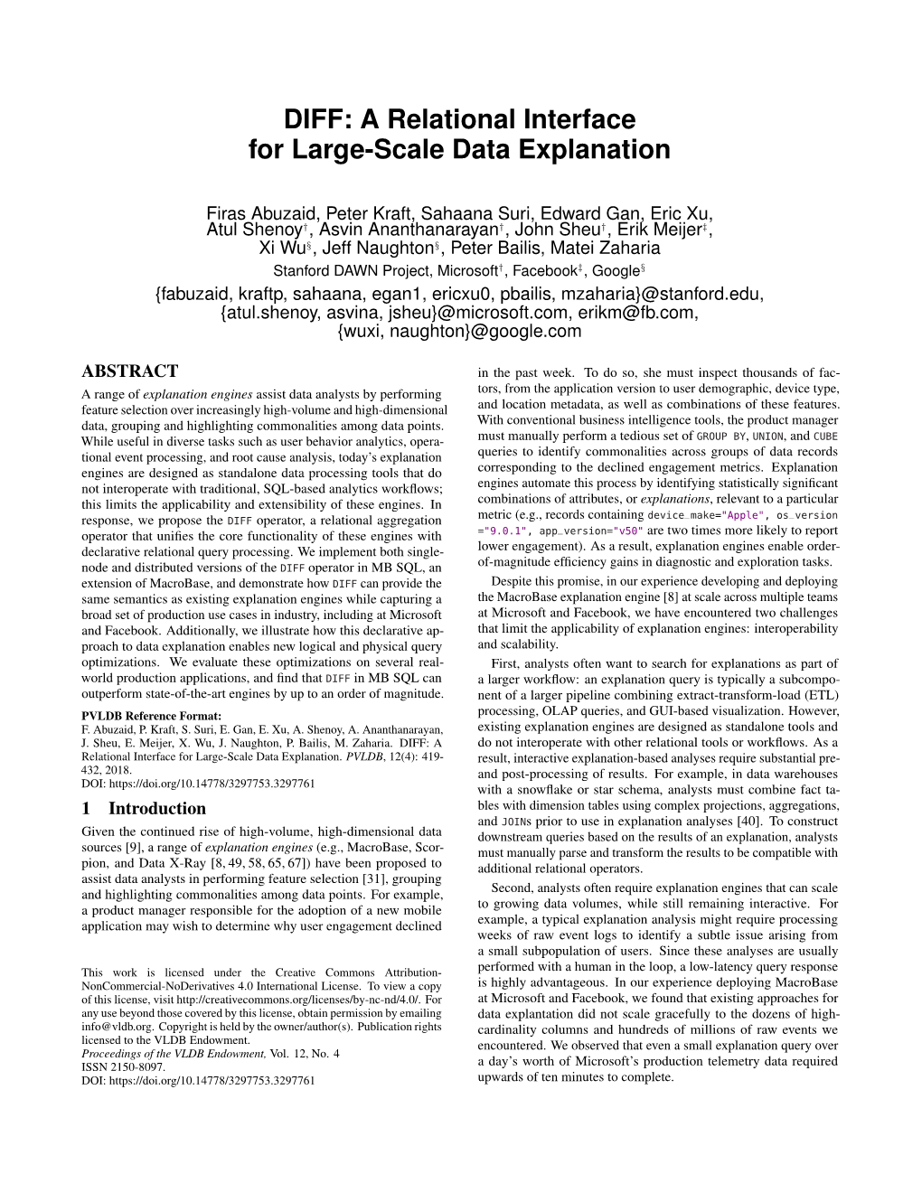 DIFF: a Relational Interface for Large-Scale Data Explanation