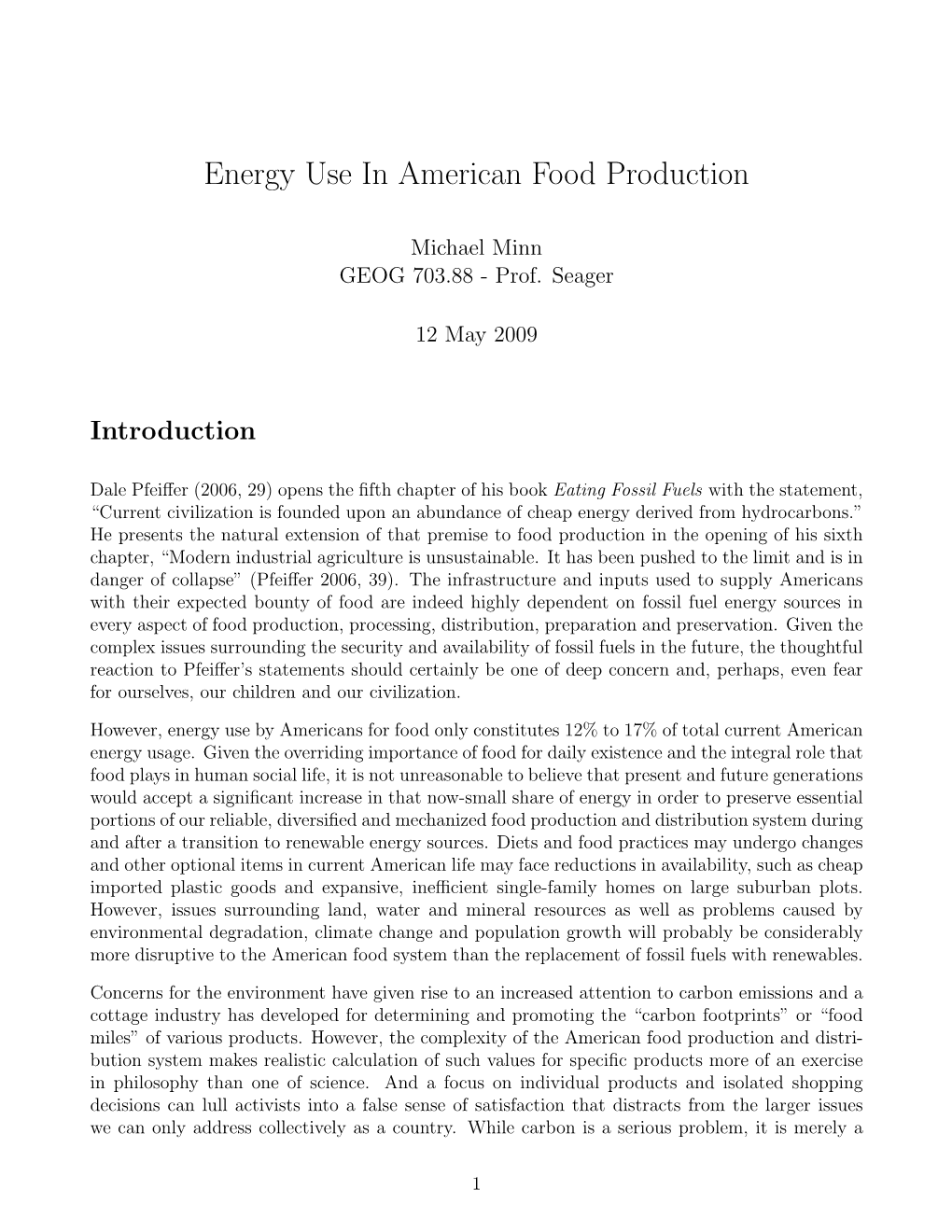 Energy Use in American Food Production