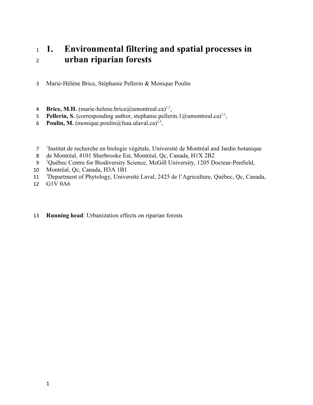 Environmental Filtering and Spatial Processes in Urban Riparian Forests