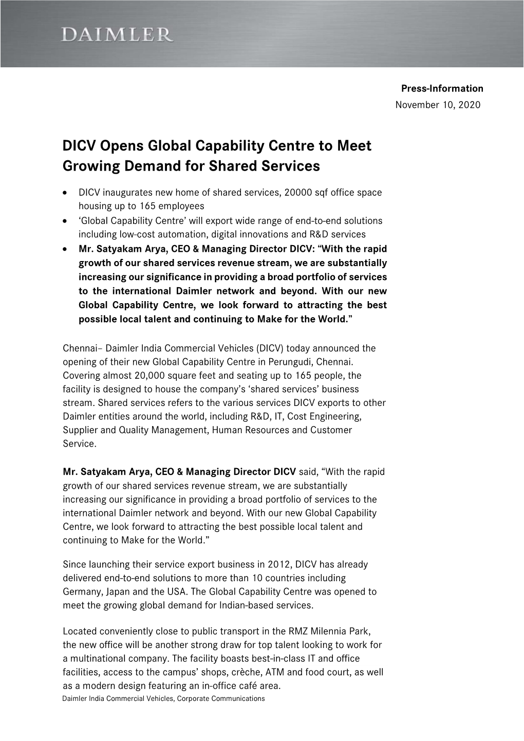 DICV Opens Global Capability Centre to Meet Growing Demand for Shared Services