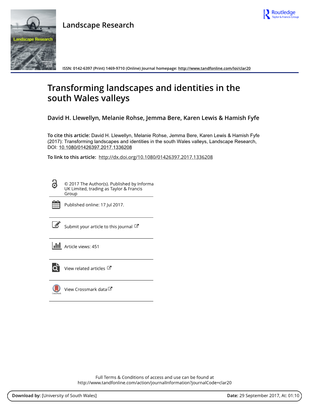 Transforming Landscapes and Identities in the South Wales Valleys