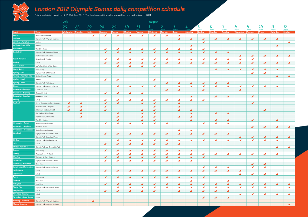 London 2012 Olympic Games Daily Competition Schedule This Schedule Is Correct As at 15 October 2010