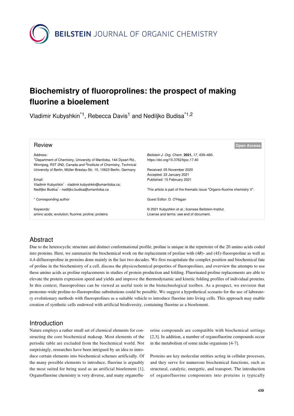 Biochemistry of Fluoroprolines: the Prospect of Making Fluorine a Bioelement