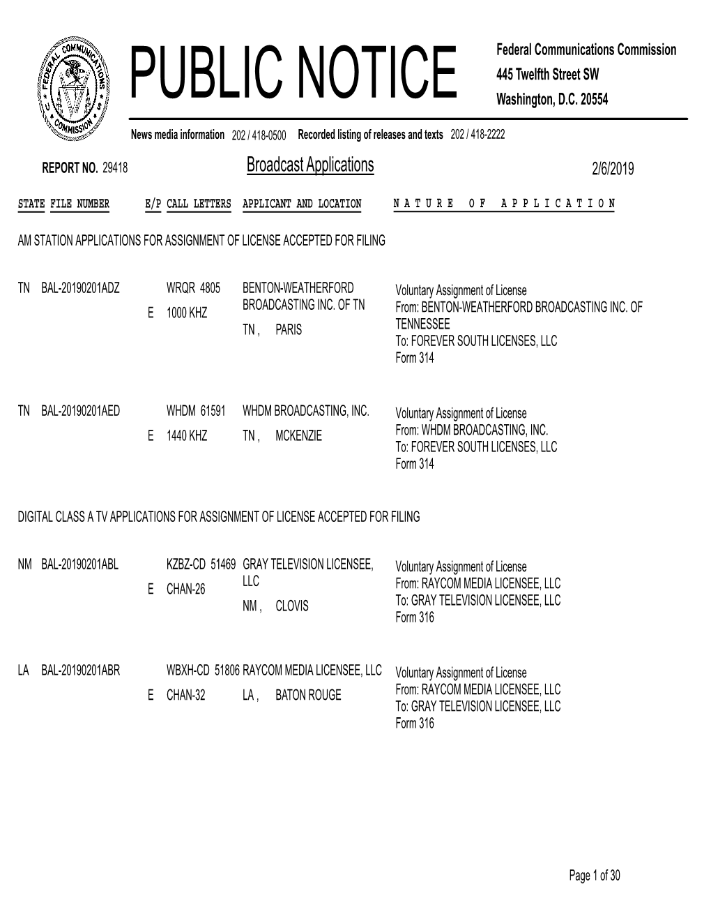 Broadcast Applications 2/6/2019