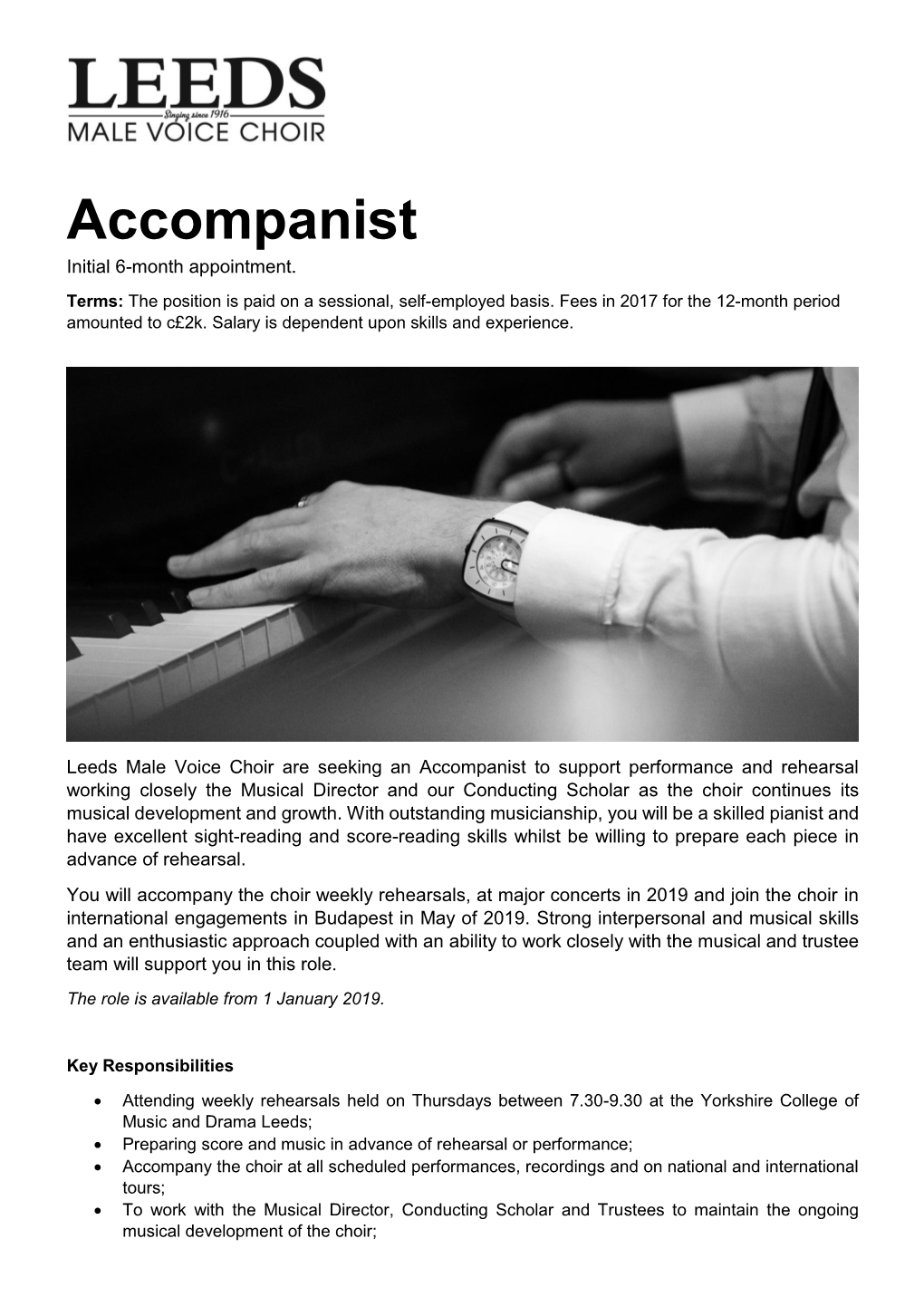 Accompanist Initial 6-Month Appointment