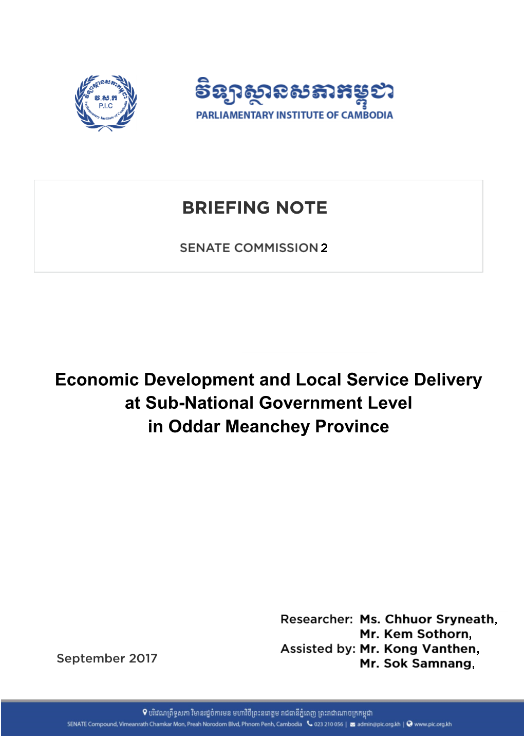 BRIEFING NOTE Economic Development and Local Service