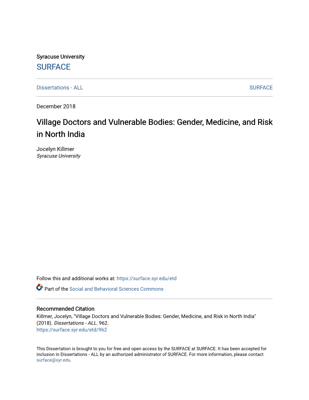 Village Doctors and Vulnerable Bodies: Gender, Medicine, and Risk in North India