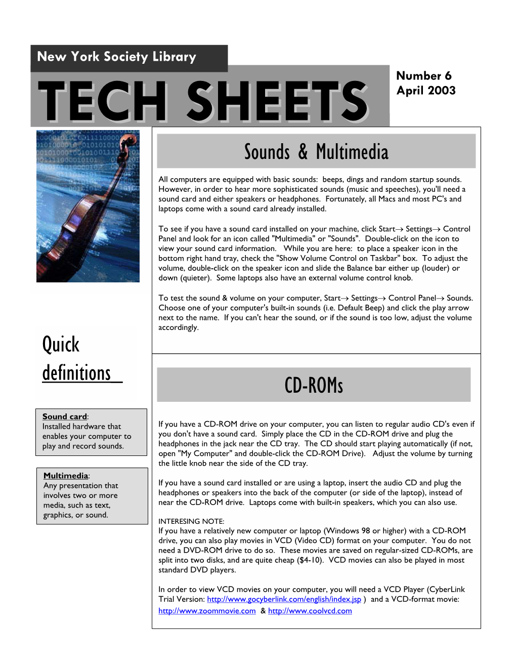 Sounds & Multimedia CD-Roms Quick Definitions