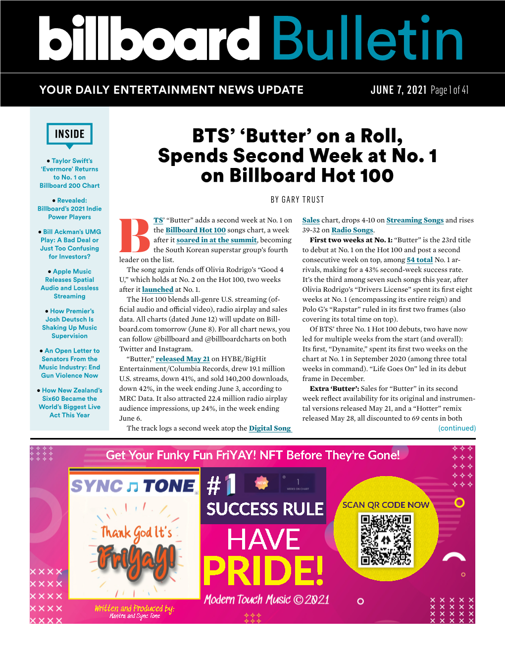 BTS' 'Butter' on a Roll, Spends Second Week at No. 1 on Billboard Hot