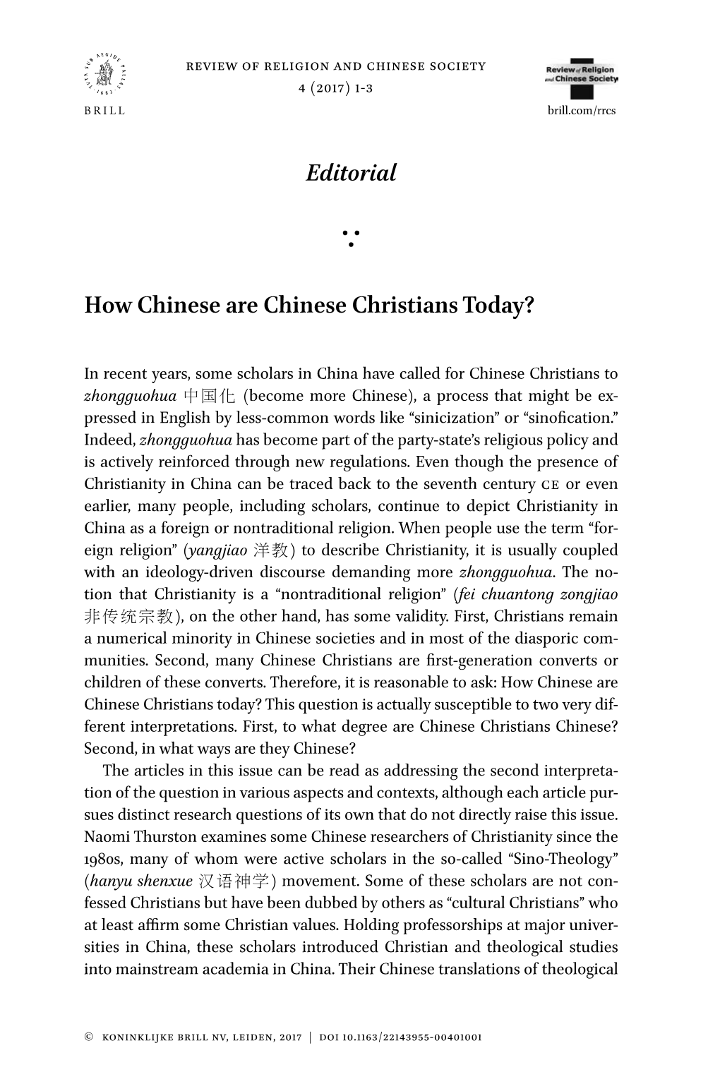 Editorial How Chinese Are Chinese Christians Today?