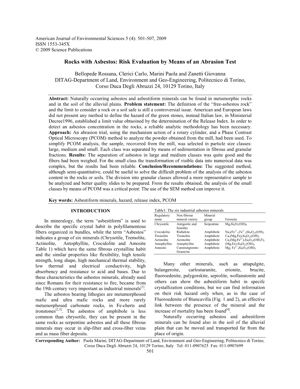 Rocks with Asbestos: Risk Evaluation by Means of an Abrasion Test