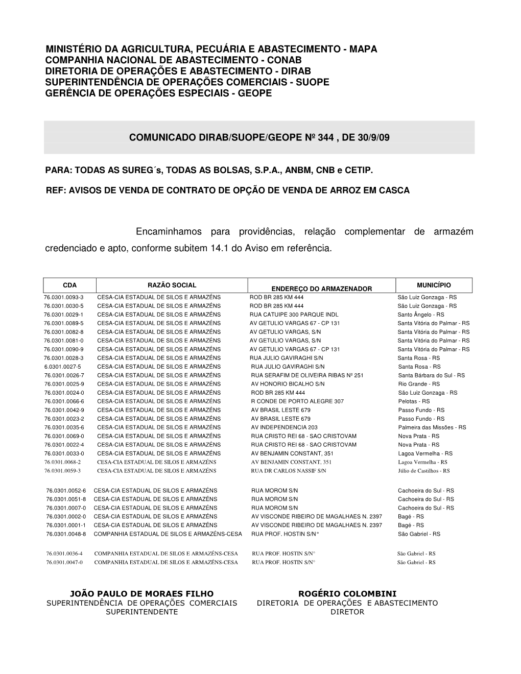 Ministério Da Agricultura, Pecuária E