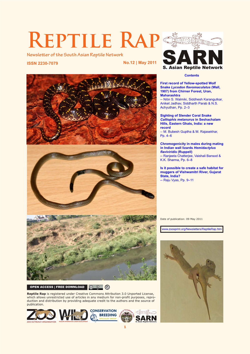 Reptile Rap Newsletter of the South Asian Reptile Network ISSN 2230-7079 No.12 | May 2011