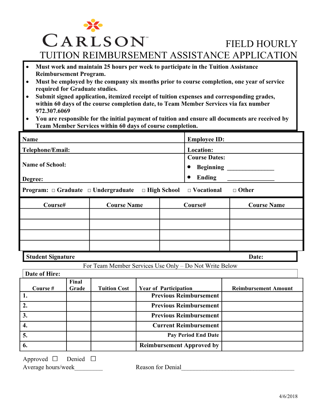 Education Assistance Program Application