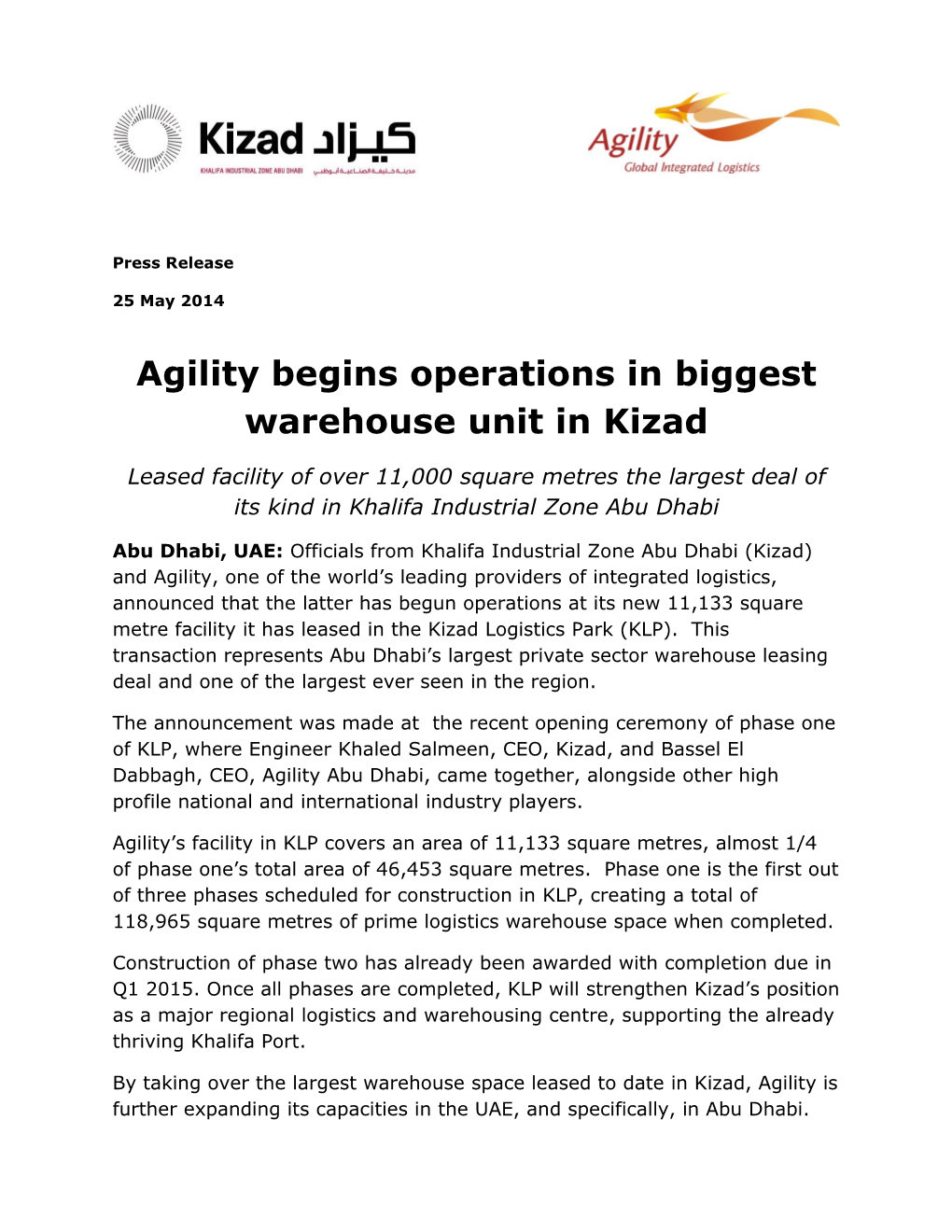 Agility Begins Operations in Biggest Warehouse Unit in Kizad