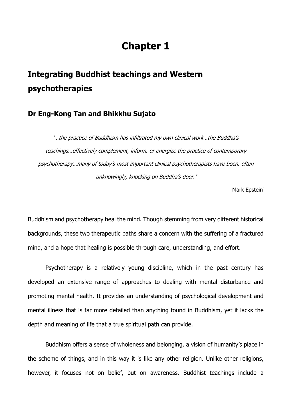 Chapter 1 Integrating Buddhist Teachings and Western Psychotherapies