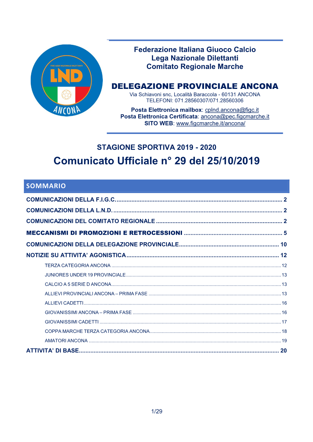 Comunicato Ufficiale N° 1