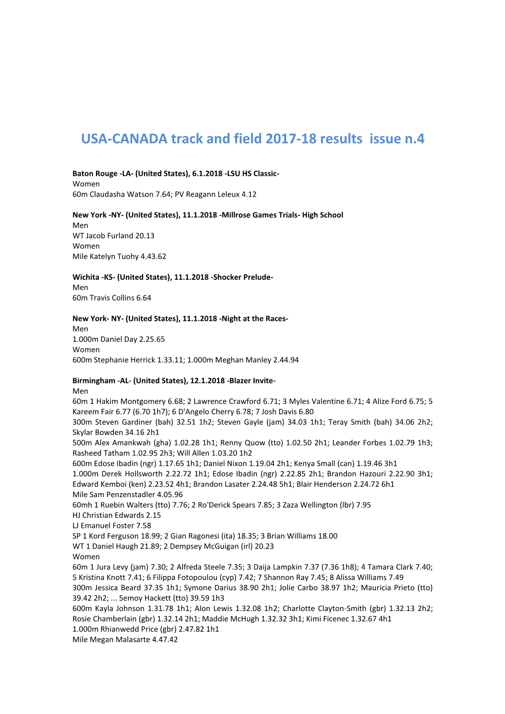 USA-CANADA Track and Field 2017-18 Results Issue N.4