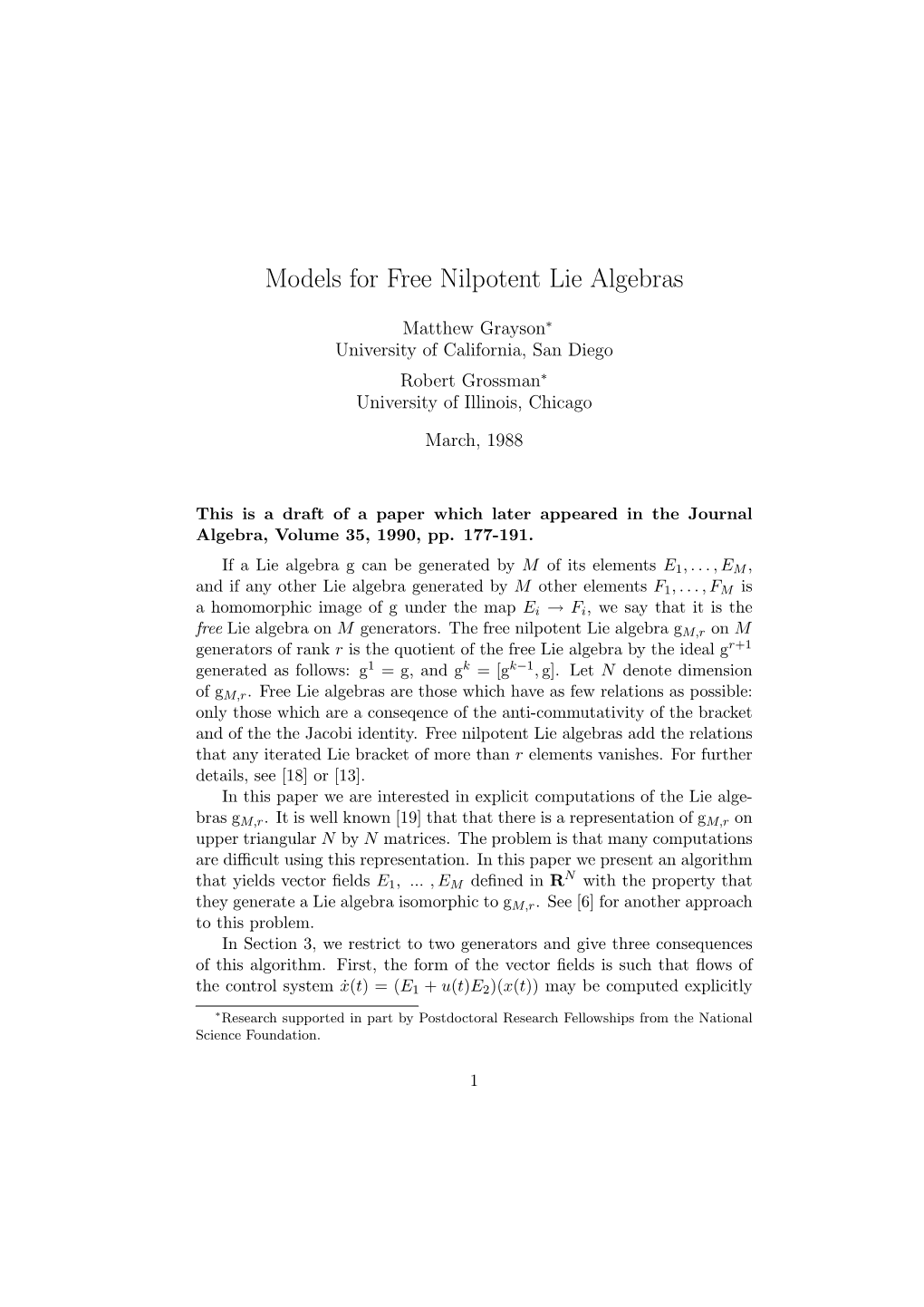 Models for Free Nilpotent Lie Algebras