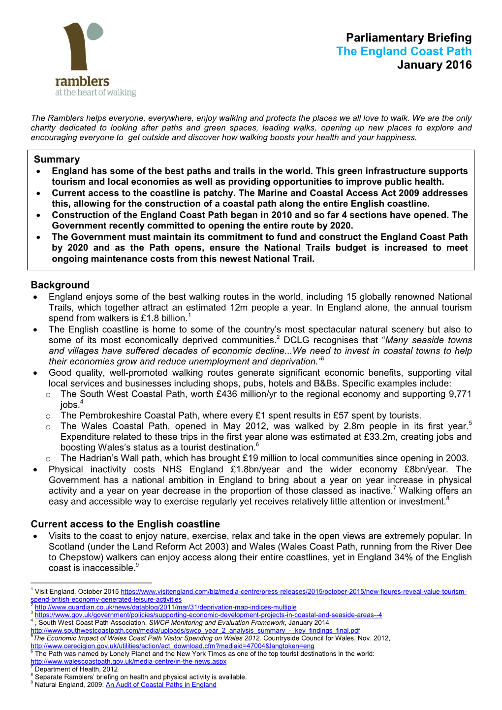 Parliamentary Briefing the England Coast Path January 2016