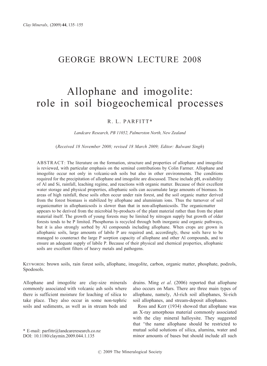 Allophane and Imogolite: Role in Soil Biogeochemical Processes