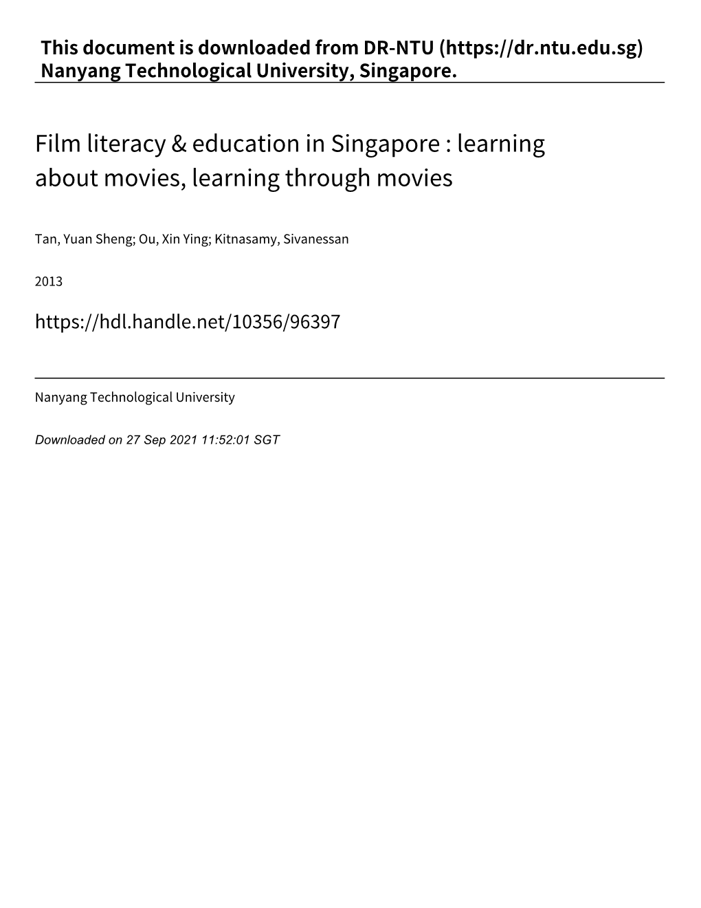 Film Literacy & Education in Singapore