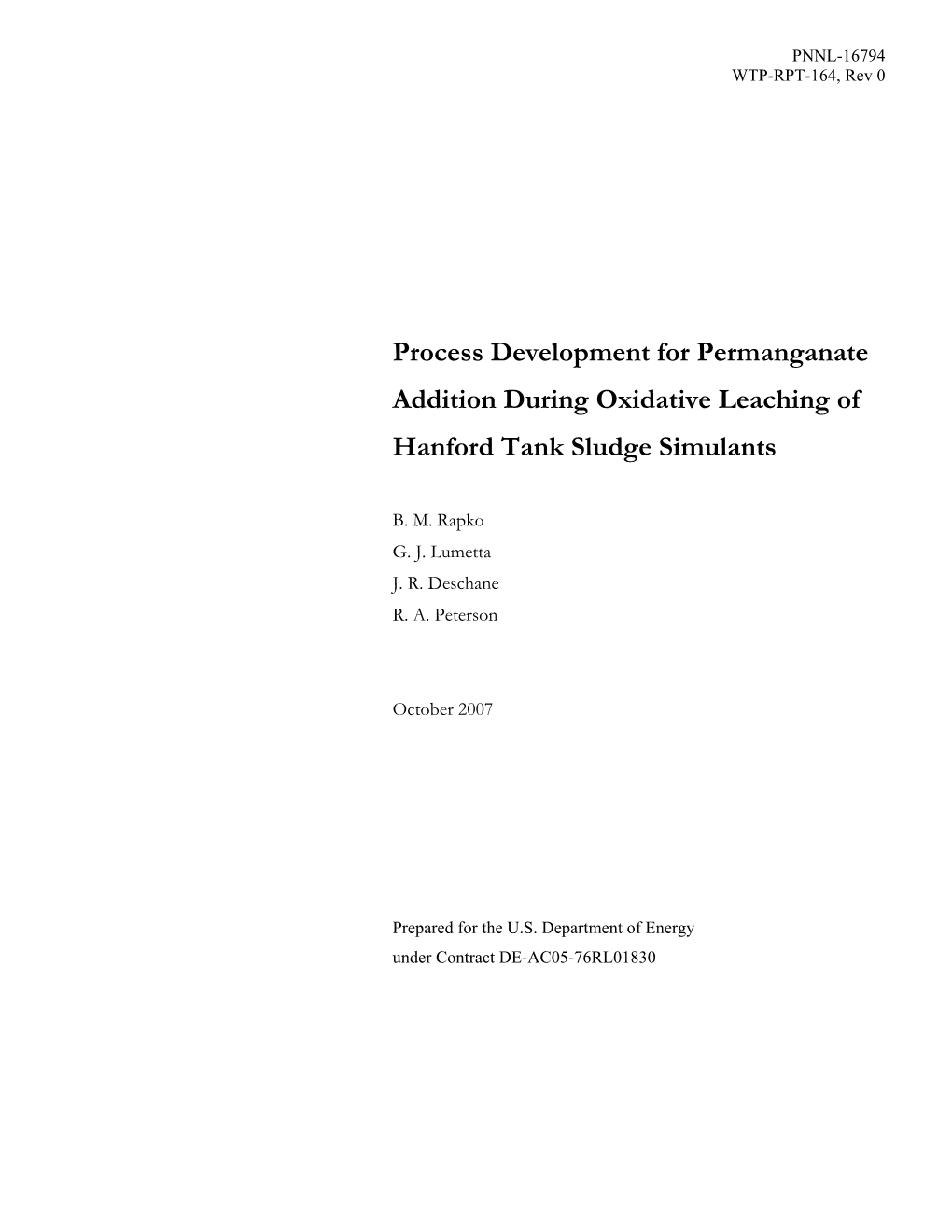 Process Development for Permanganate Addition During Oxidative Leaching of Hanford Tank Sludge Simulants