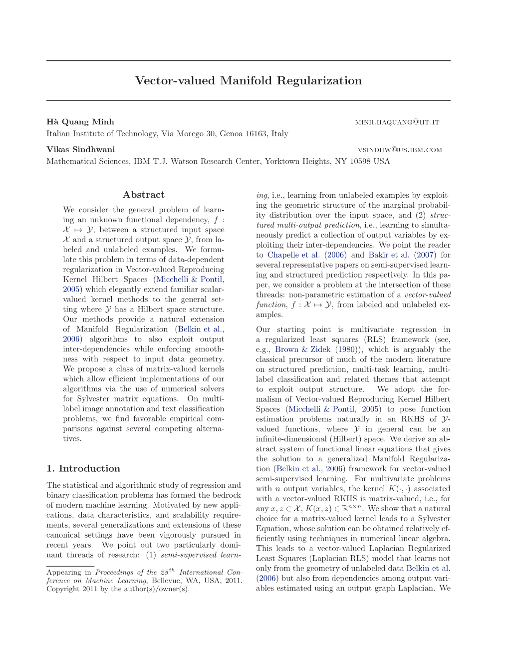 Vector-Valued Manifold Regularization