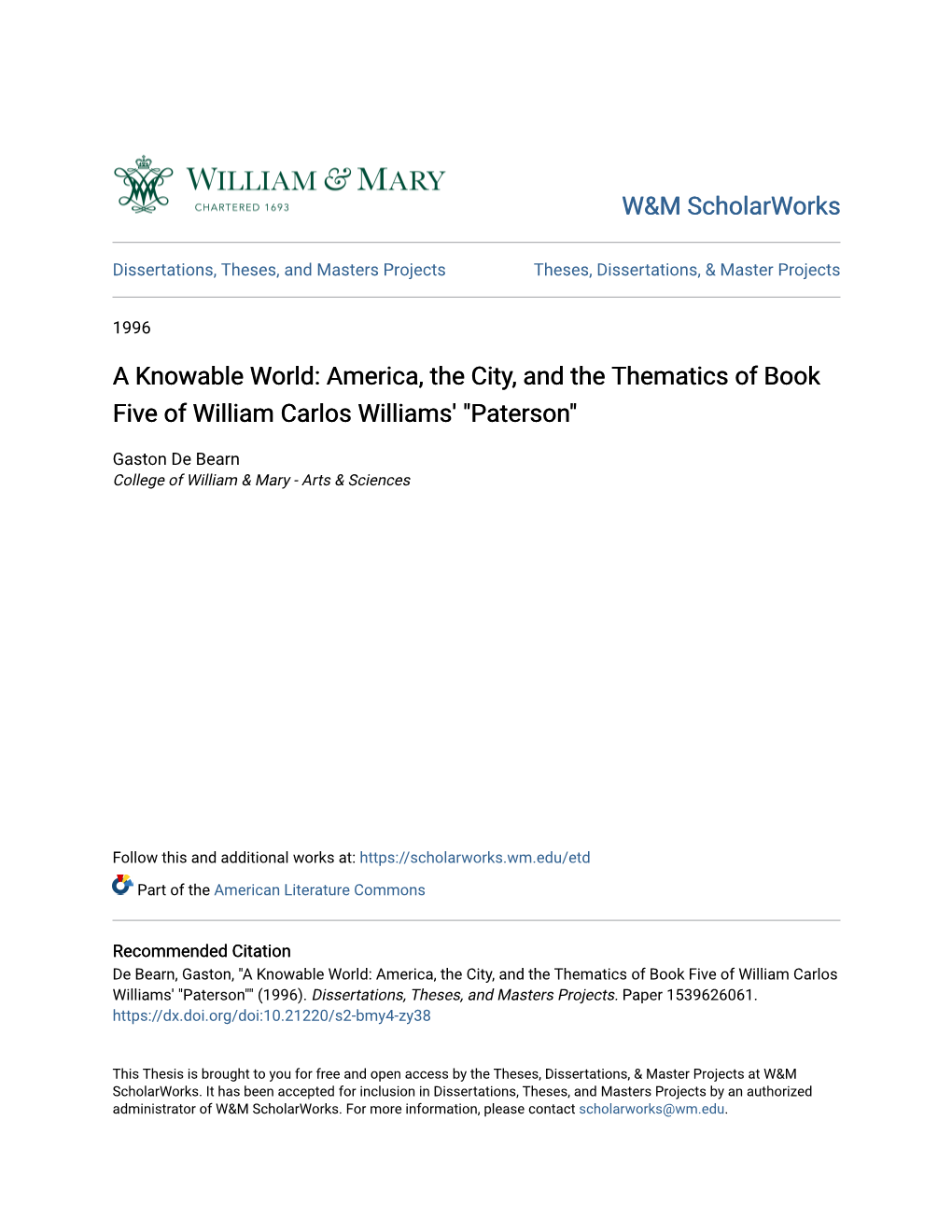 America, the City, and the Thematics of Book Five of William Carlos Williams' 