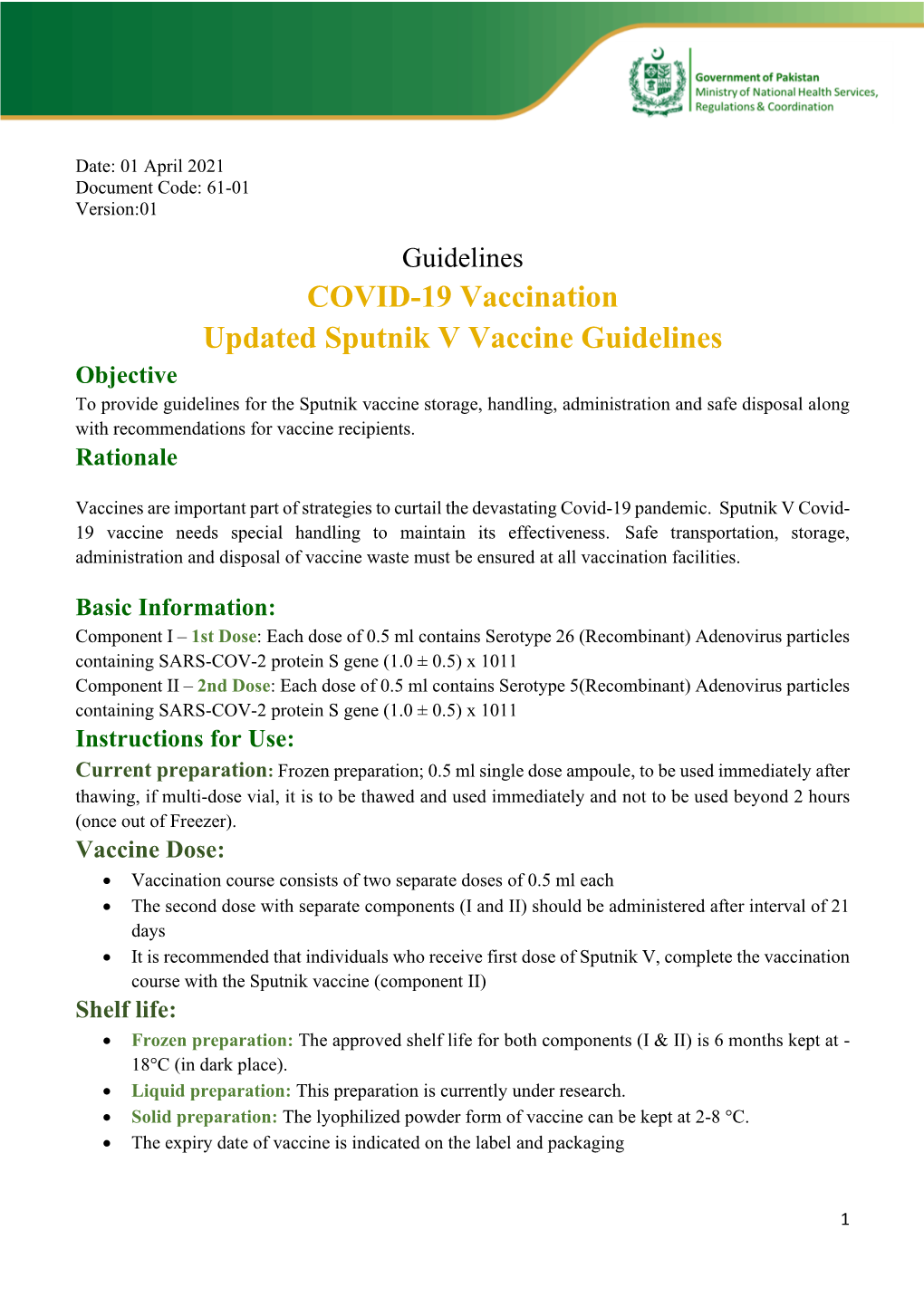 COVID-19 Vaccination Updated Sputnik V Vaccine Guidelines