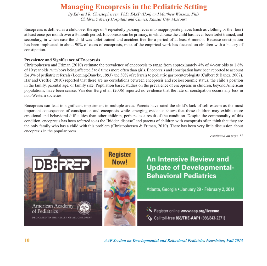 Managing Encopresis in the Pediatric Setting by Edward R