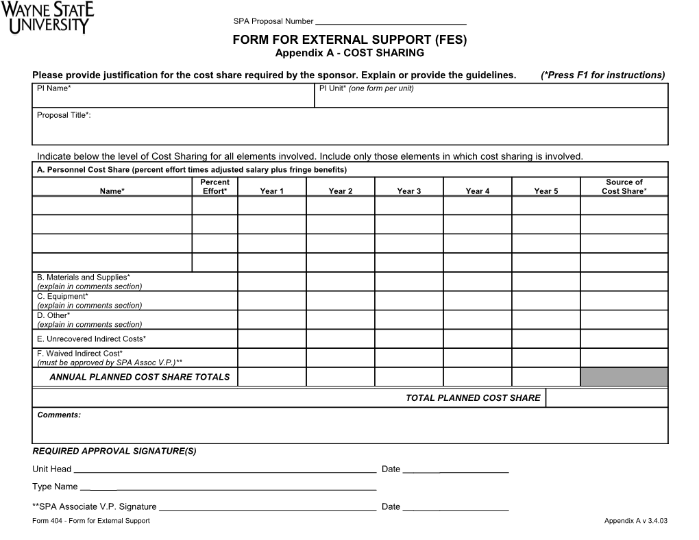 Form for External Support (Fes)