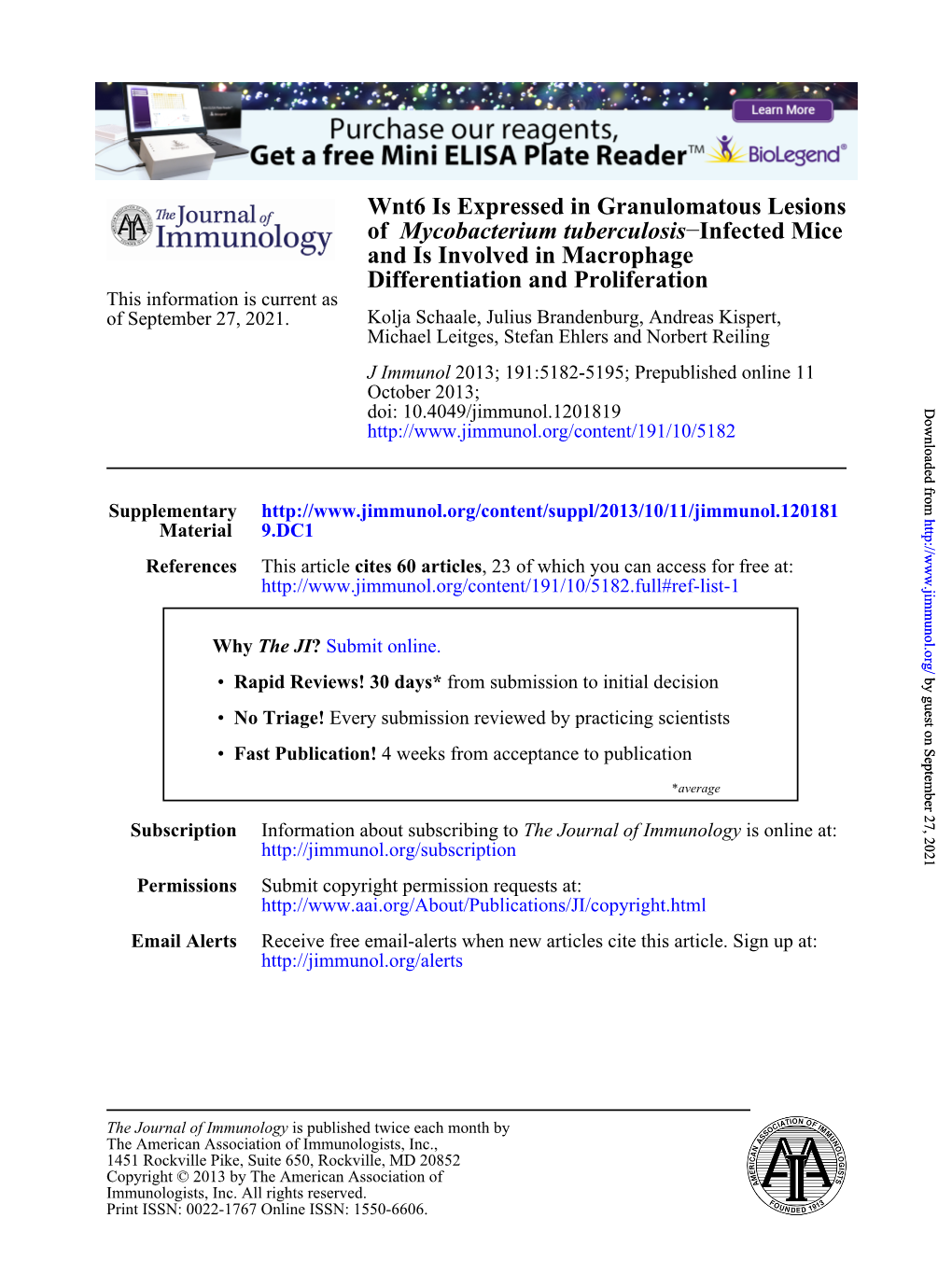 Mycobacterium Tuberculosis of Wnt6 Is Expresse