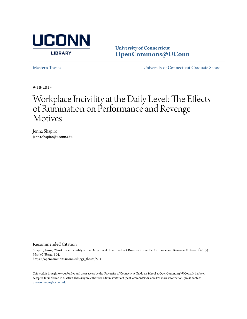 Workplace Incivility at the Daily Level: the Effects of Rumination on Performance and Revenge Motives