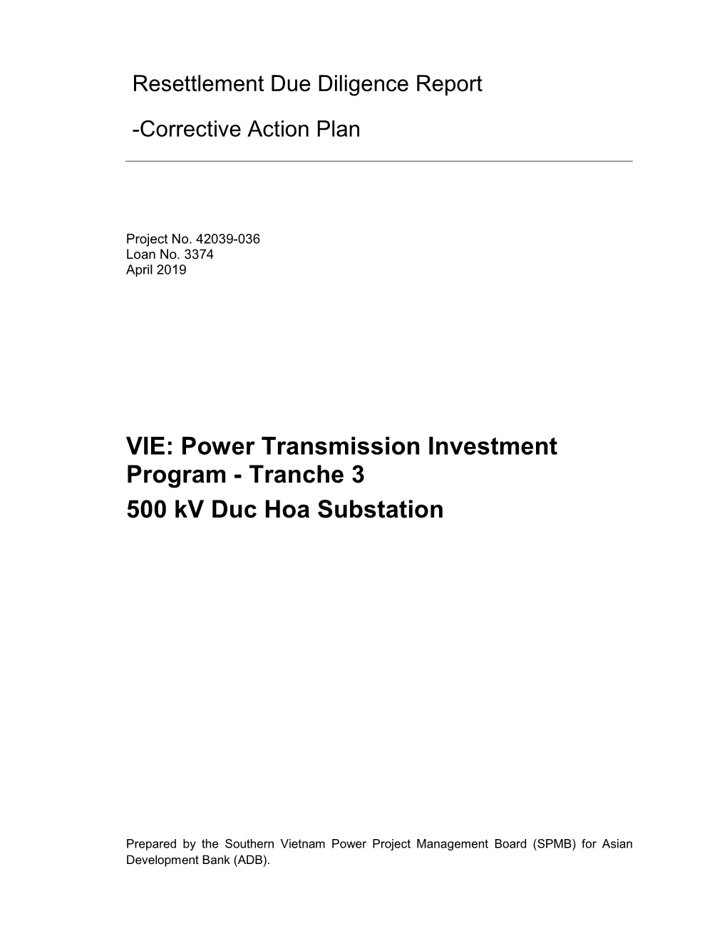 Power Transmission Investment Program - Tranche 3 500 Kv Duc Hoa Substation