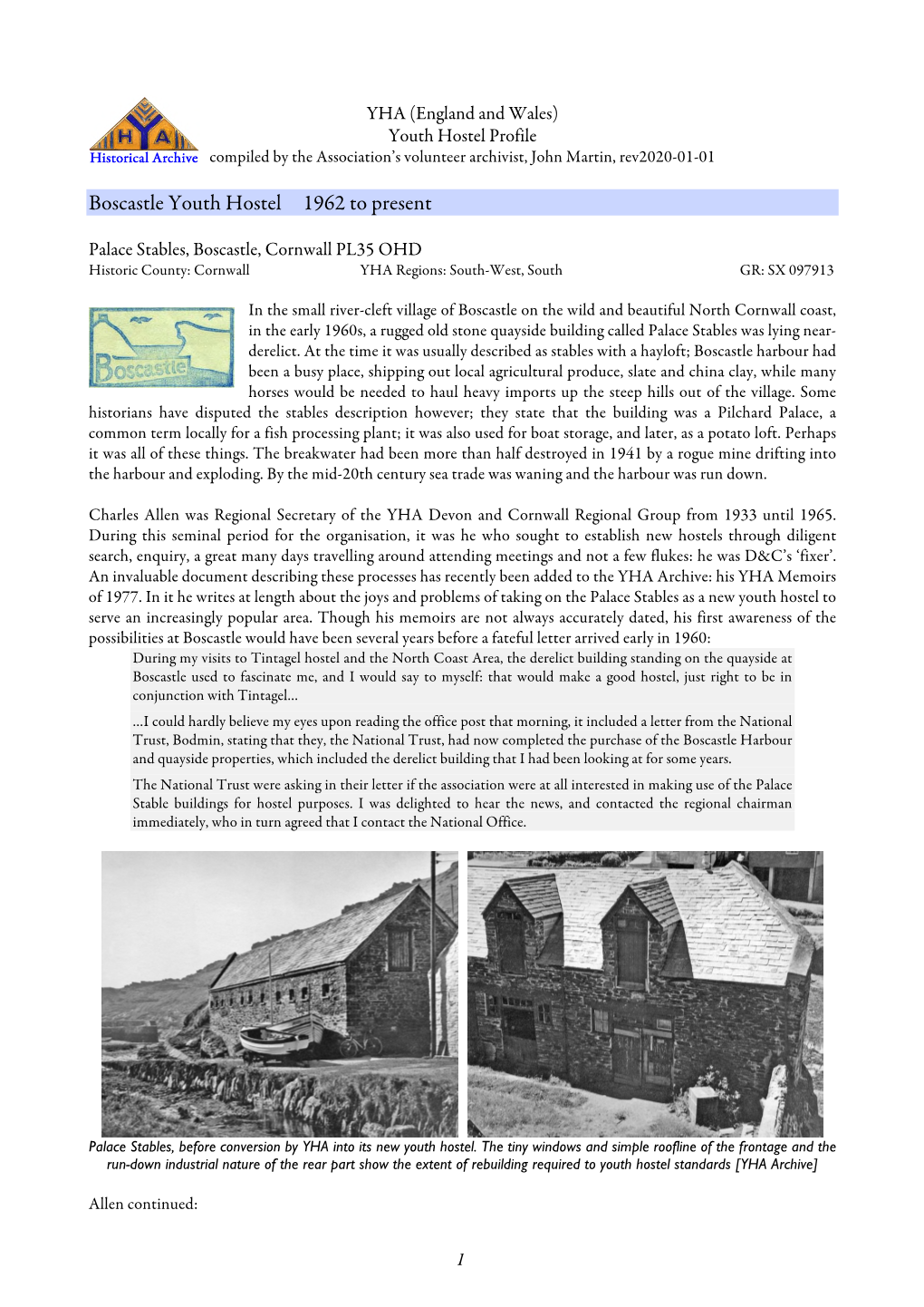 Boscastle Youth Hostel 1962 to Present