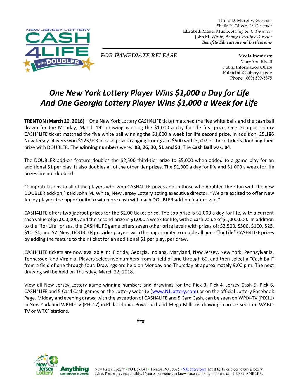 New Jersey Lottery Acting Executive Director