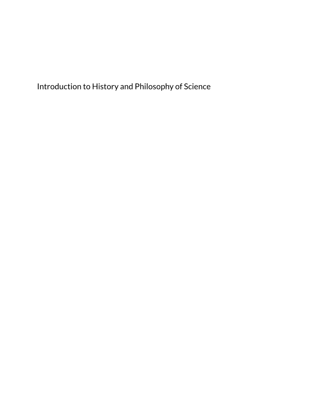 Introduction to History and Philosophy of Science