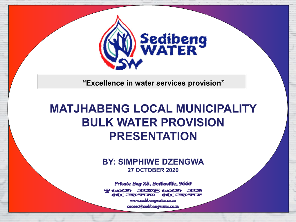 Matjhabeng Local Municipality Bulk Water Provision Presentation