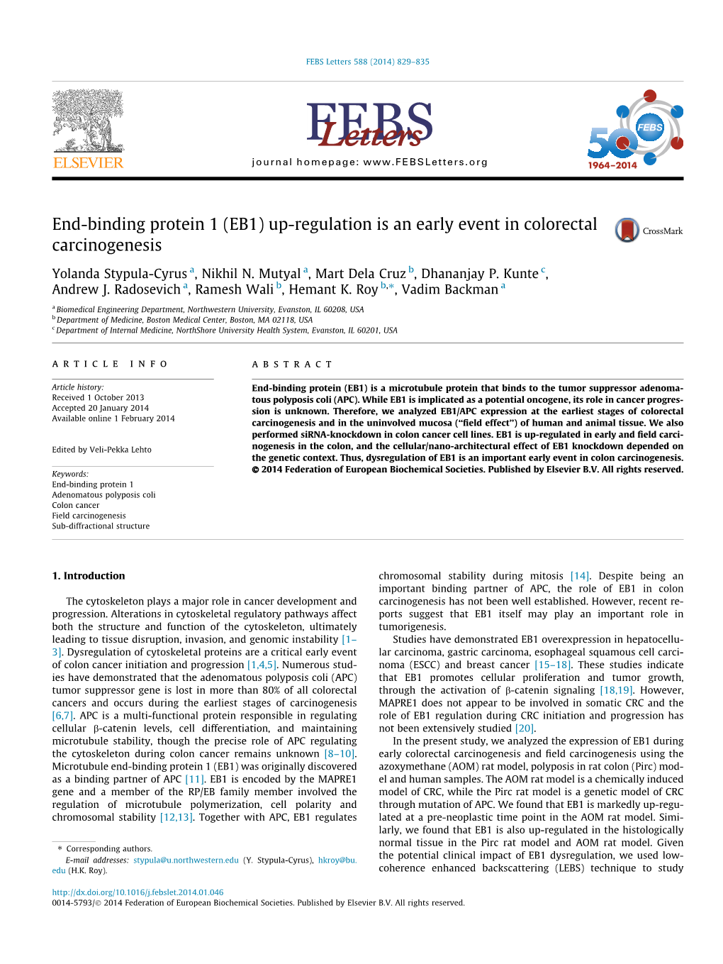 End-Binding Protein 1 (EB1) Up-Regulation Is an Early Event in Colorectal Carcinogenesis