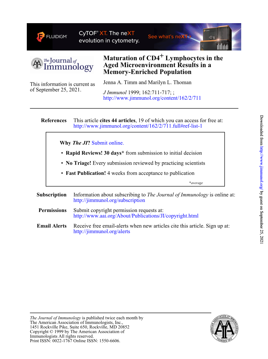 Memory-Enriched Population Aged Microenvironment Results in a Lymphocytes in the + Maturation Of