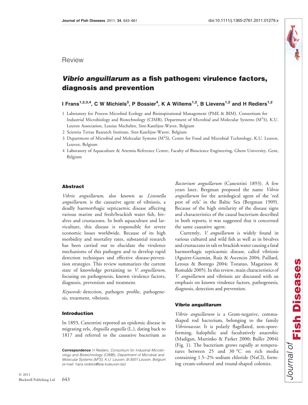 Vibrio Anguillarum As a Fish Pathogen: Virulence Factors, Diagnosis And