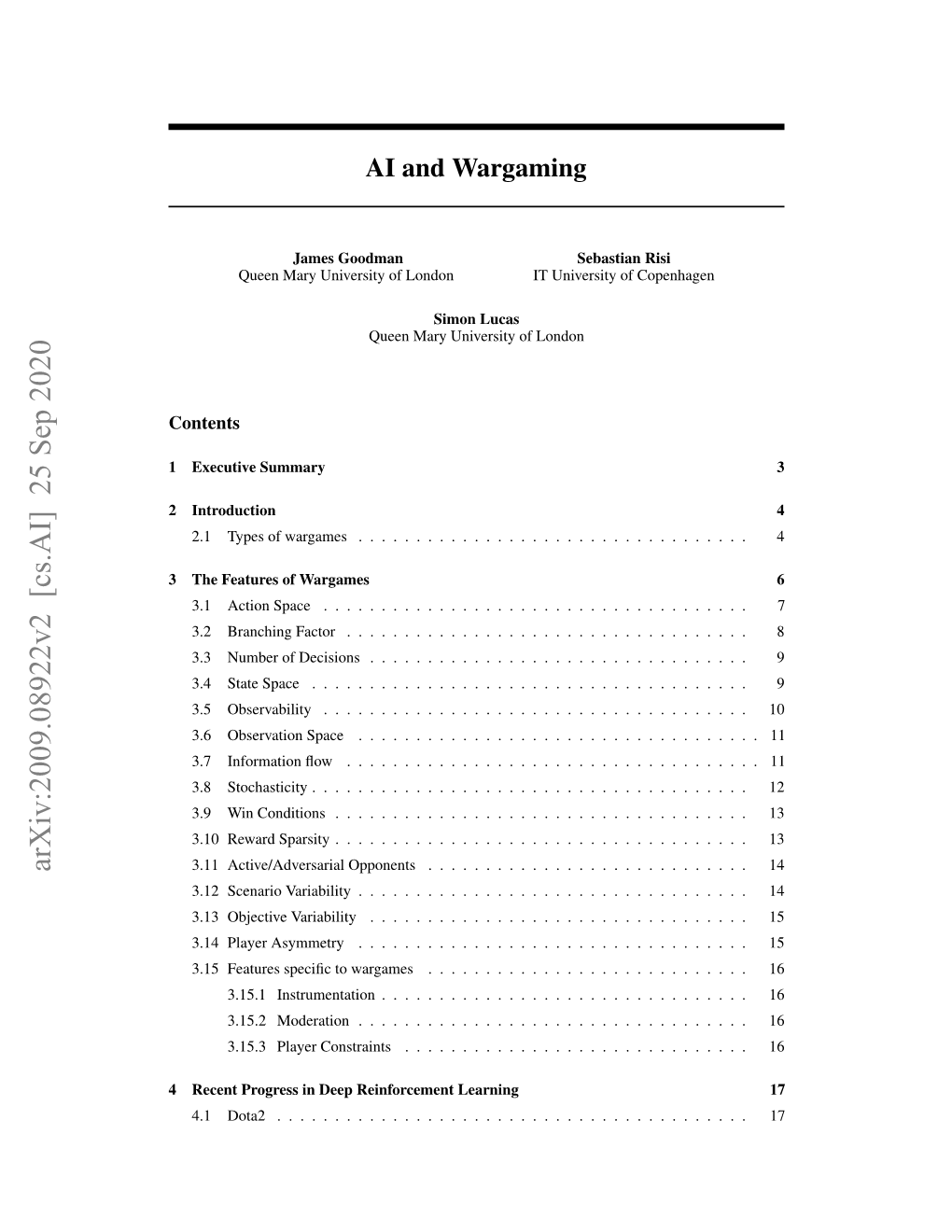 Arxiv:2009.08922V2 [Cs.AI] 25 Sep 2020 3.11 Active/Adversarial Opponents