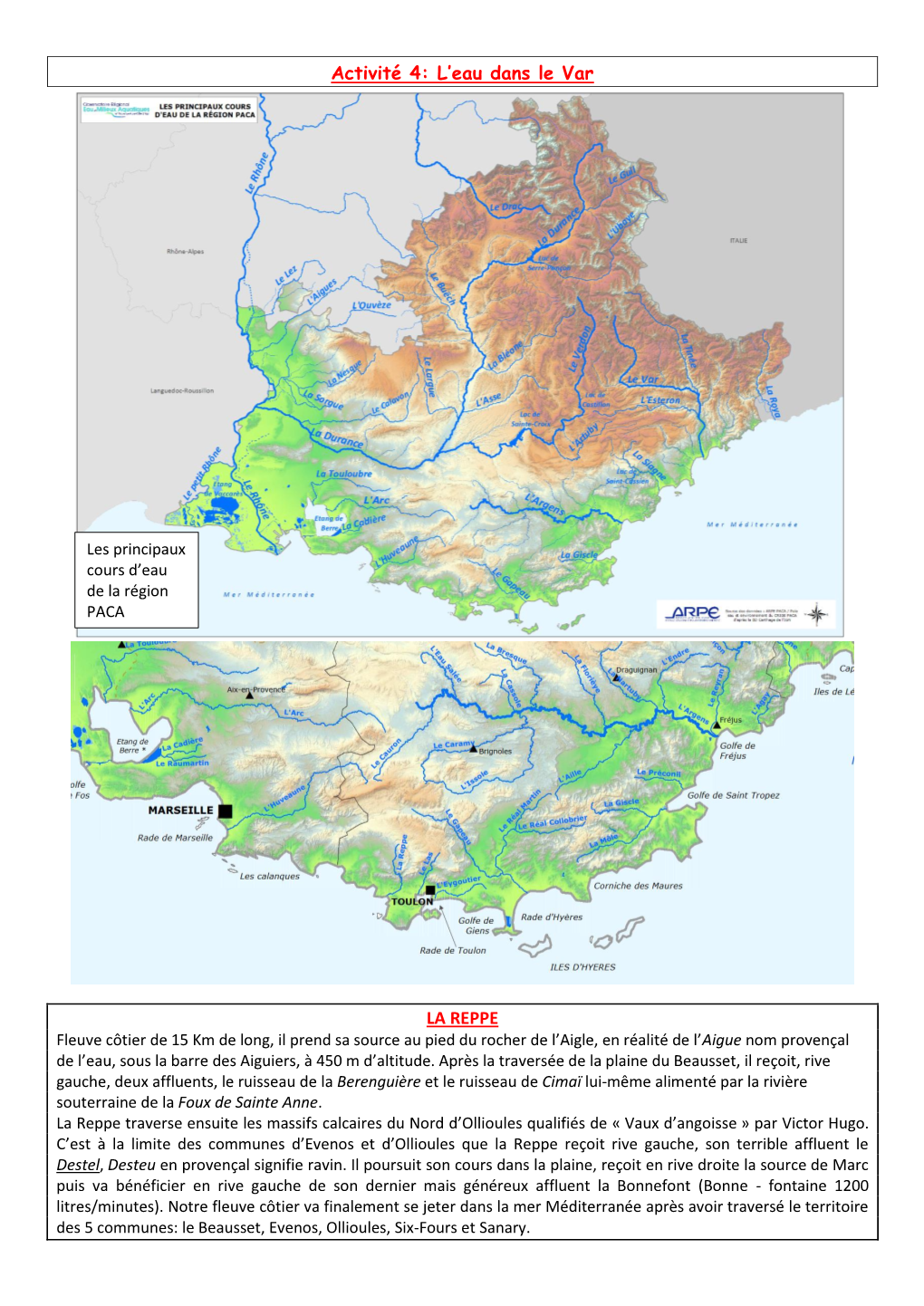 Activité 4: L'eau Dans Le Var LA REPPE