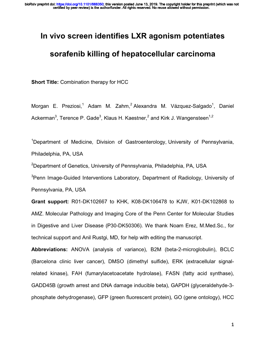 In Vivo Screen Identifies LXR Agonism Potentiates Sorafenib