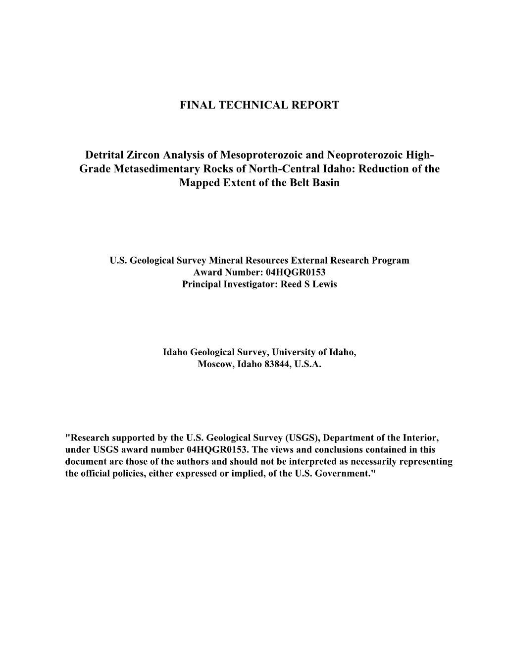 USGS MRERP HQGR0153 Final Technical Report