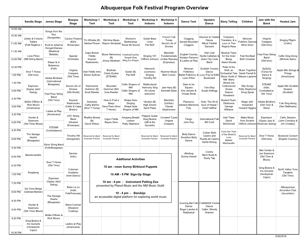 Albuquerque Folk Festival Program Overview