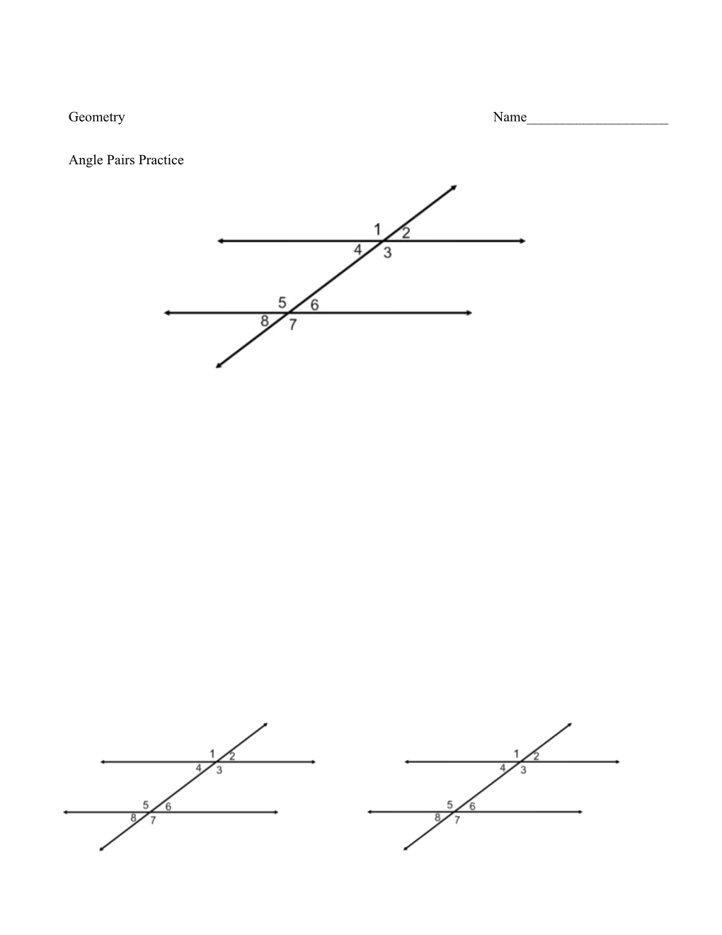 Angle Pairs Practice